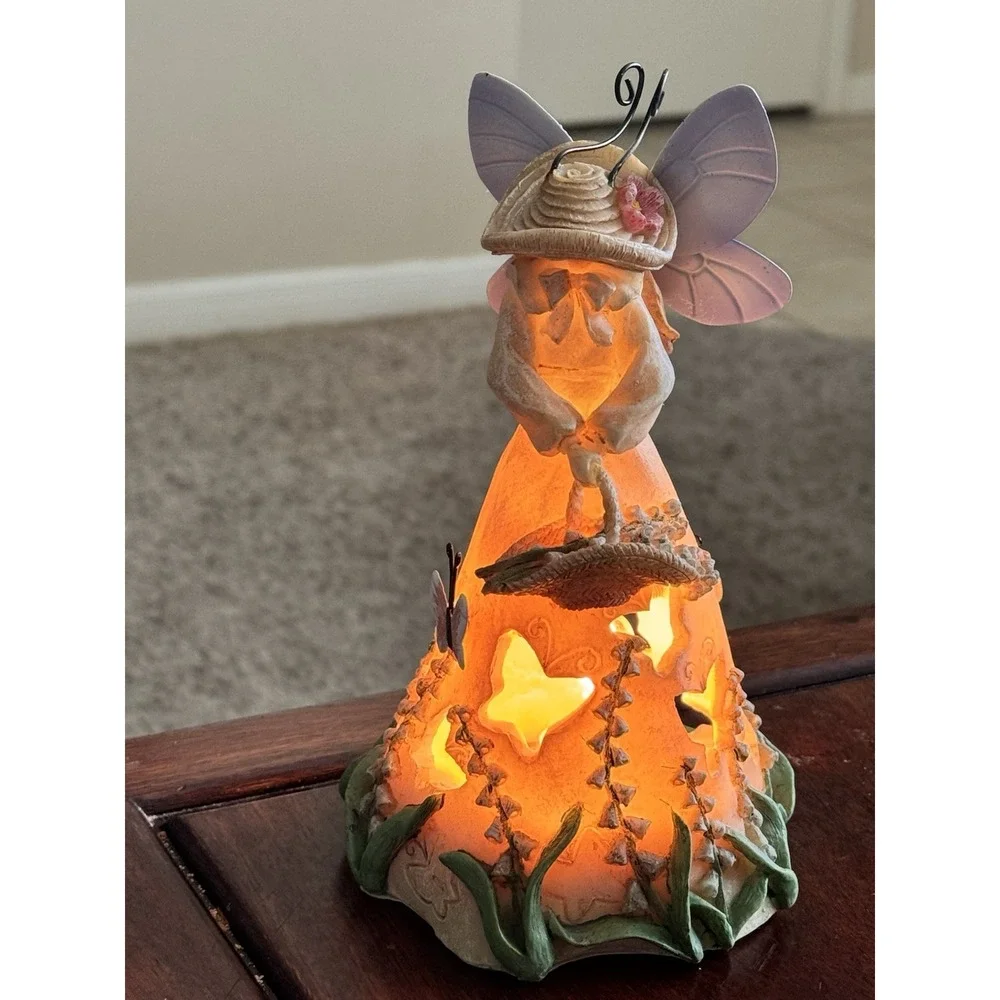 Vintage Ceramic Garden Fairy Butterfly Floral Table Desk Lamp Night‎ Light